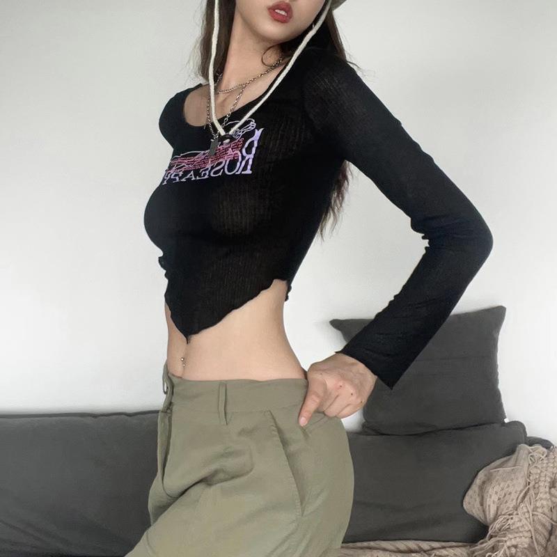 Áo Thun Tay Dài Cổ Tròn In Chữ Phong Cách Đường Phố Cá Tính Cho Nữ