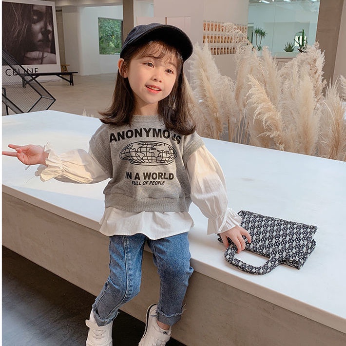 Áo Hoodie Giả Hai Lớp Thiết Kế Mới Thời Trang Theo Phong Cách Hàn Quốc Cho Bé Gái