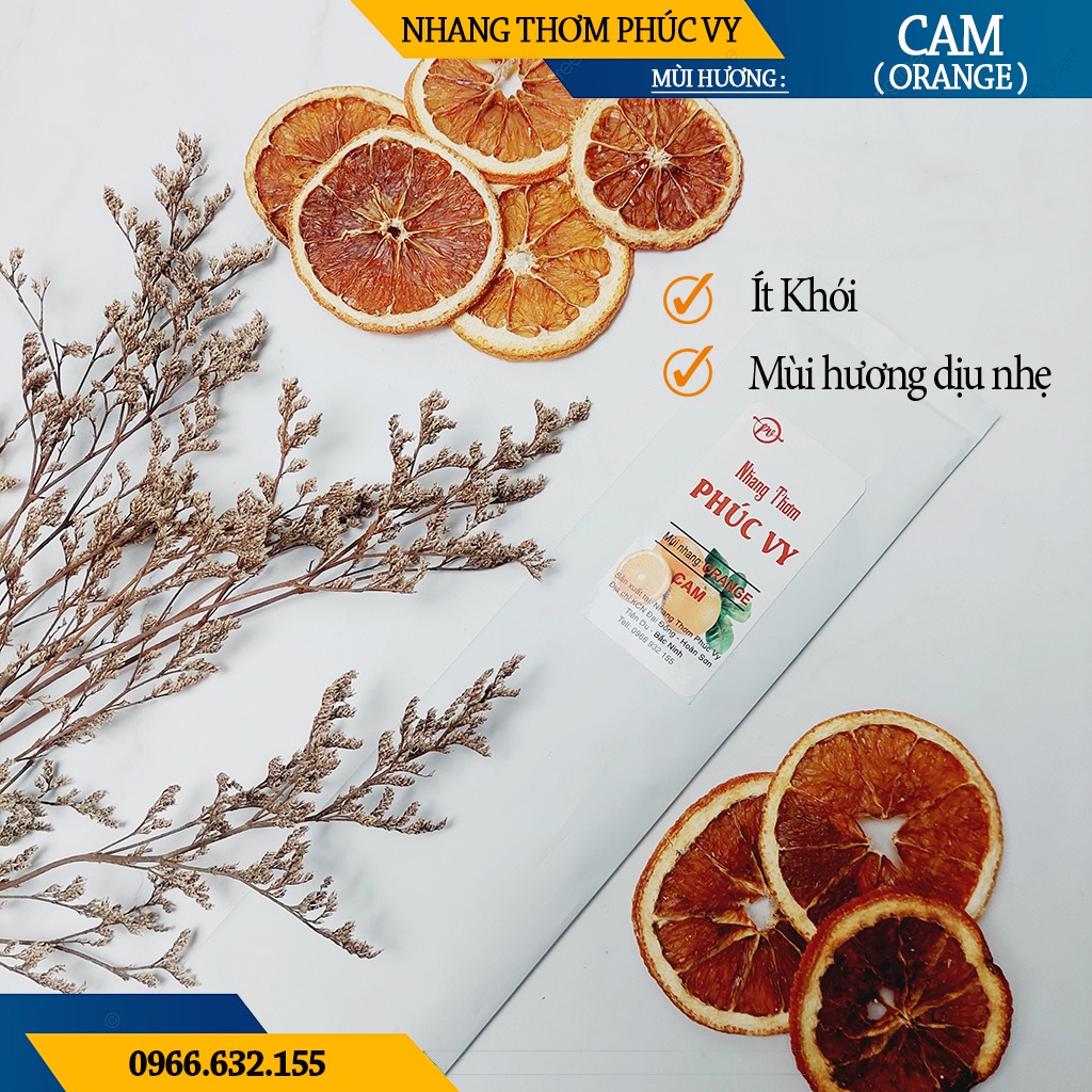 Nhang Thơm Phúc Vy Hương Cam Orange - Túi 39 Cây 28cm, Ít Khói, Thơm Nhẹ, Dễ Chịu, Không kích mũi