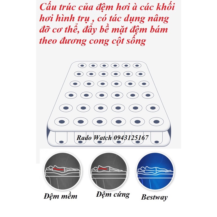 Nệm hơi -đệm hơi cao cấp BestWay kích thước 1,5M X 2M X 22CM VÀ 1,8M X 2 M X 22CM Kèm bơm điện 2 chiều.