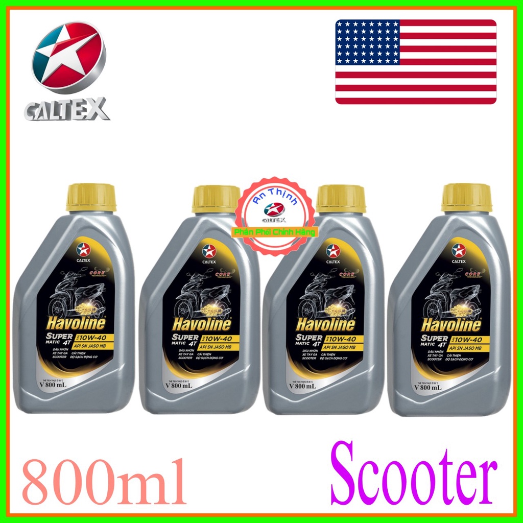 Combo Nhớt Xe Tay Ga Và Nhớt Láp Hộp Số Cao Cấp CALTEX HAVOLINE SUPER MATIC 4T 10W40 SN 0.8L Và 120ml.