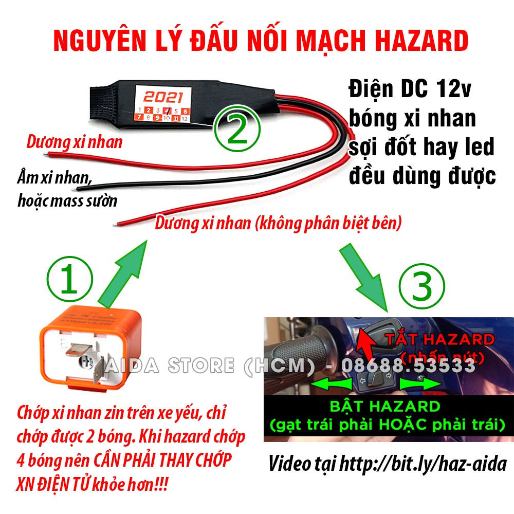 [Mã LIFEAUMAY giảm 10% tối đa 30k đơn 150k] Công tắc xi nhan tích hợp Hazard - nháy cả 4 bóng xi nhan