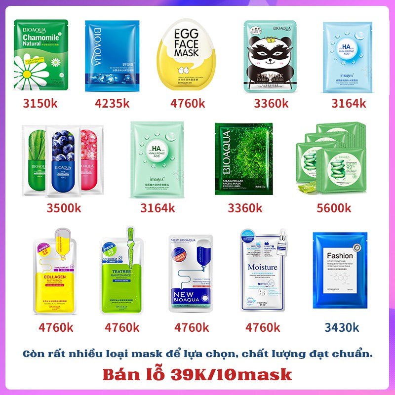 Mặt nạ nội địa Trung cao cấp, combo 10 mask giấy bù nước, cấp ẩm, giảm mụn, làm sáng da | WebRaoVat - webraovat.net.vn