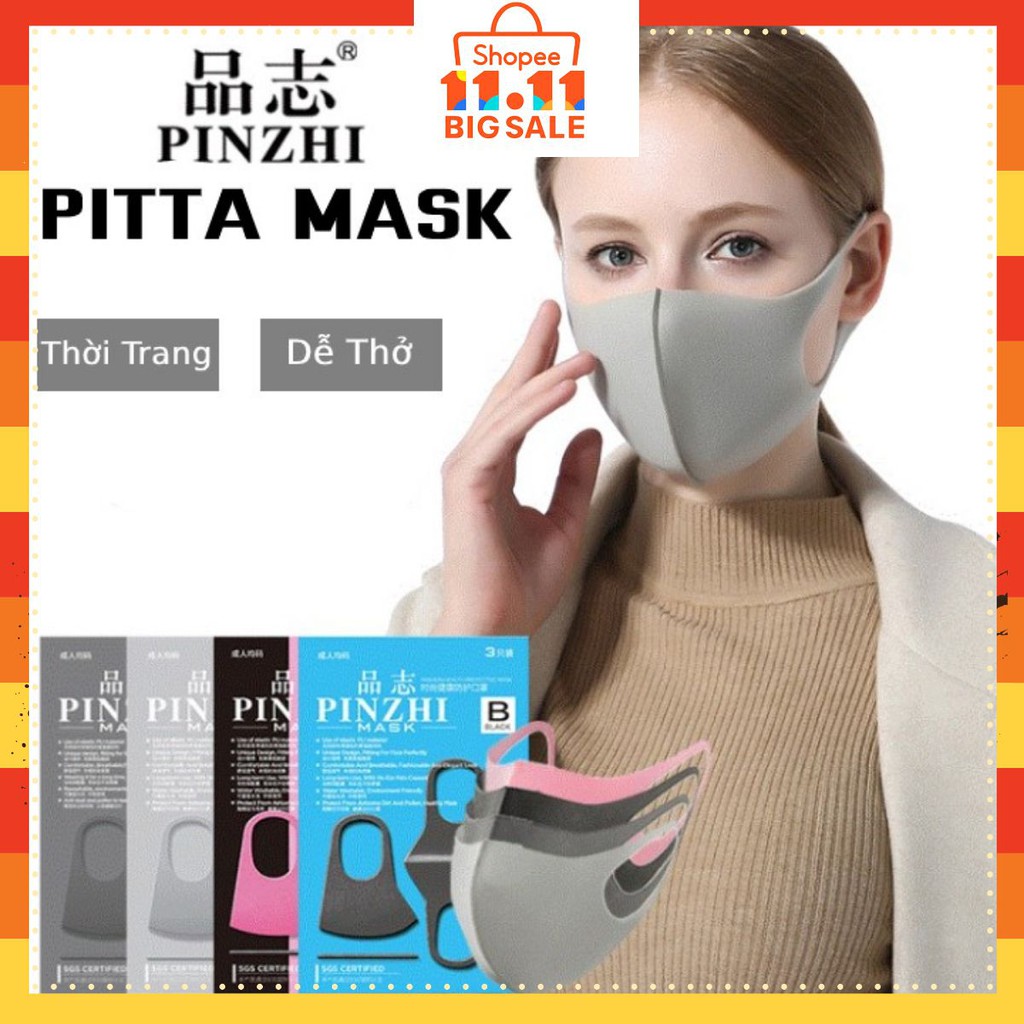 [Rẻ Nhất So Với Chất Lượng] Pack 3 Khẩu Trang Thông Minh Pitta Gia Công - Lớp Lọc Hiệu Ứng Bọt Khí