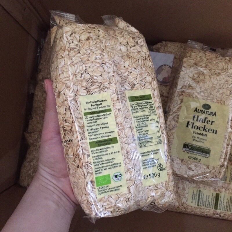 Yến mạch giảm cân COMBO 2 túi 1KG, yến mạch cán dẹt và yến mạch cán vỡ Hafer Flocken nhập khẩu Đức chính hãng