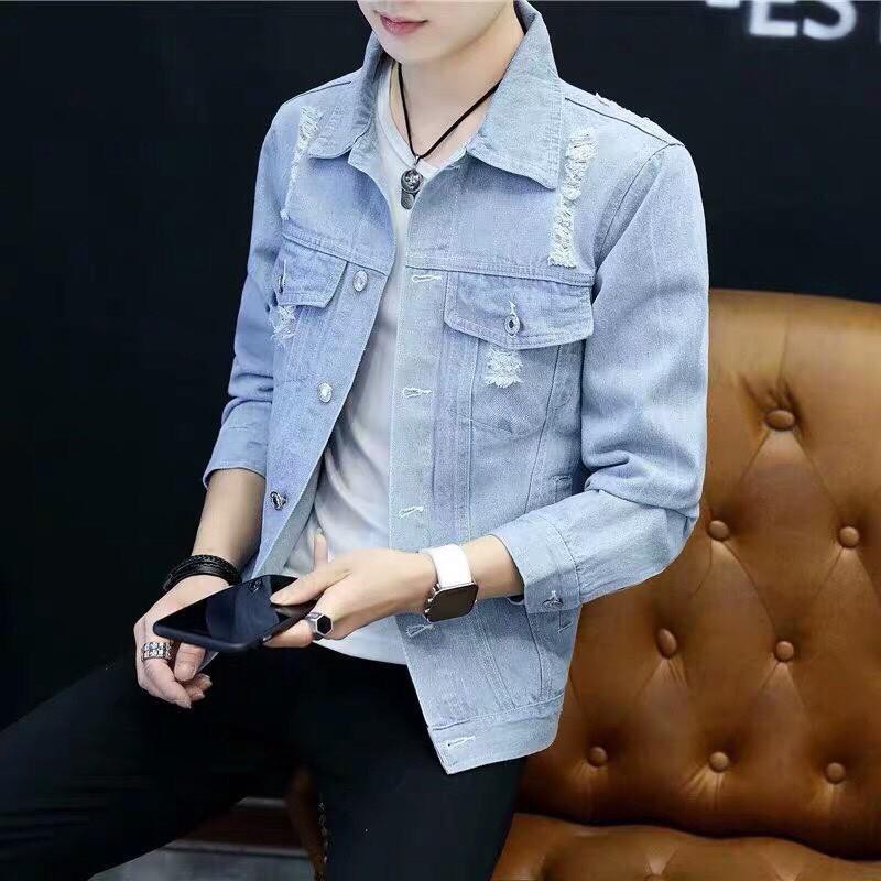 Áo khoác jean nam nữ xanh wash nhẹ tinh tế Remix 2 nhúng cờ USA form chuẩn size M-L-XL PT34