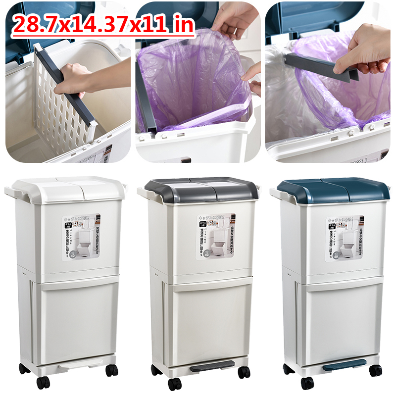 Thùng Đựng Rác 2 Lớp 40L Có Thể Tái Chế Ướt Và Khô Tiện Dụng Cho Nhà Bếp