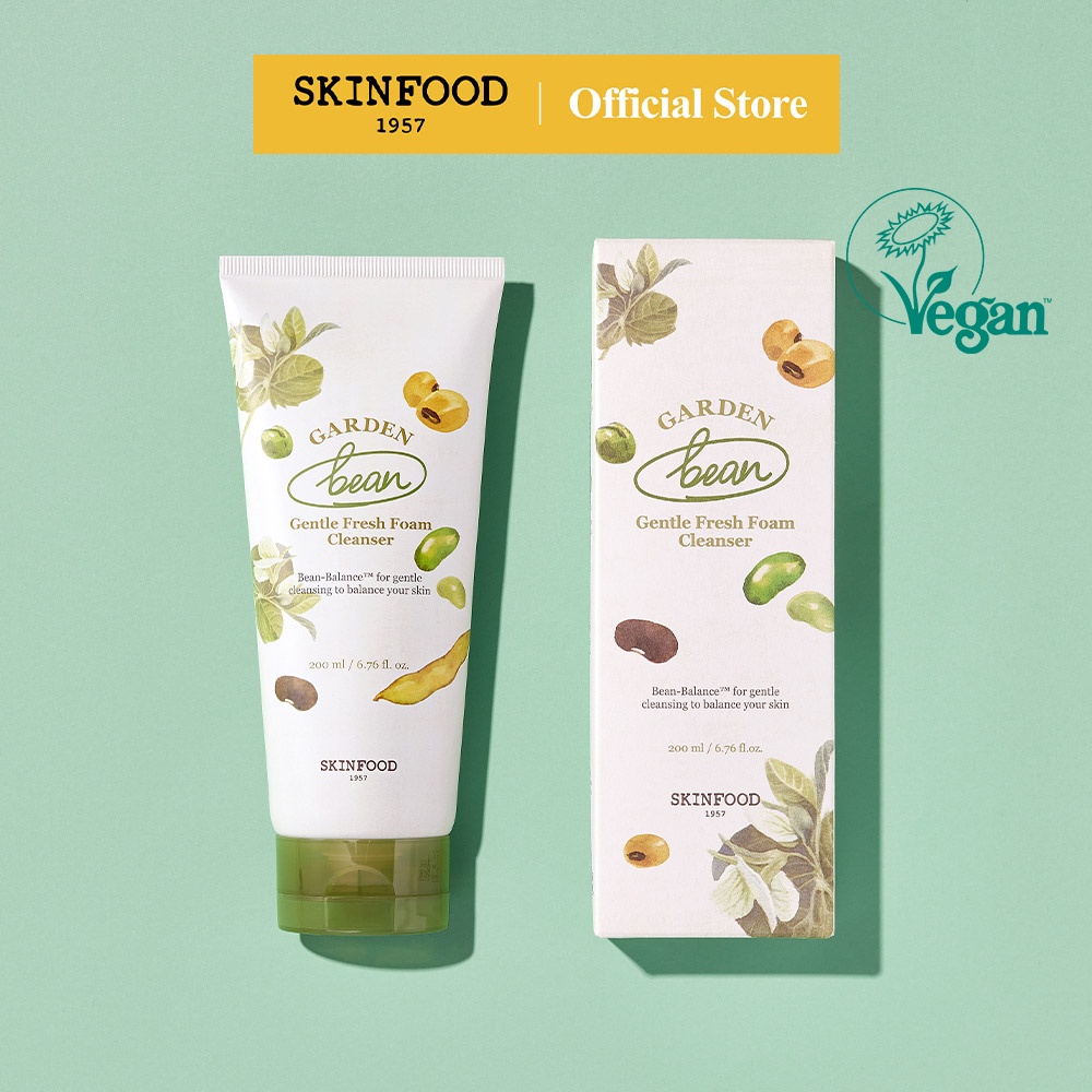 Sữa rửa mặt SKINFOOD Garden Bean chiết xuất đậu tạo bọt dịu nhẹ tươi mới 200ml/ mịn làm sạch sâu không lột/ dưỡng ẩm