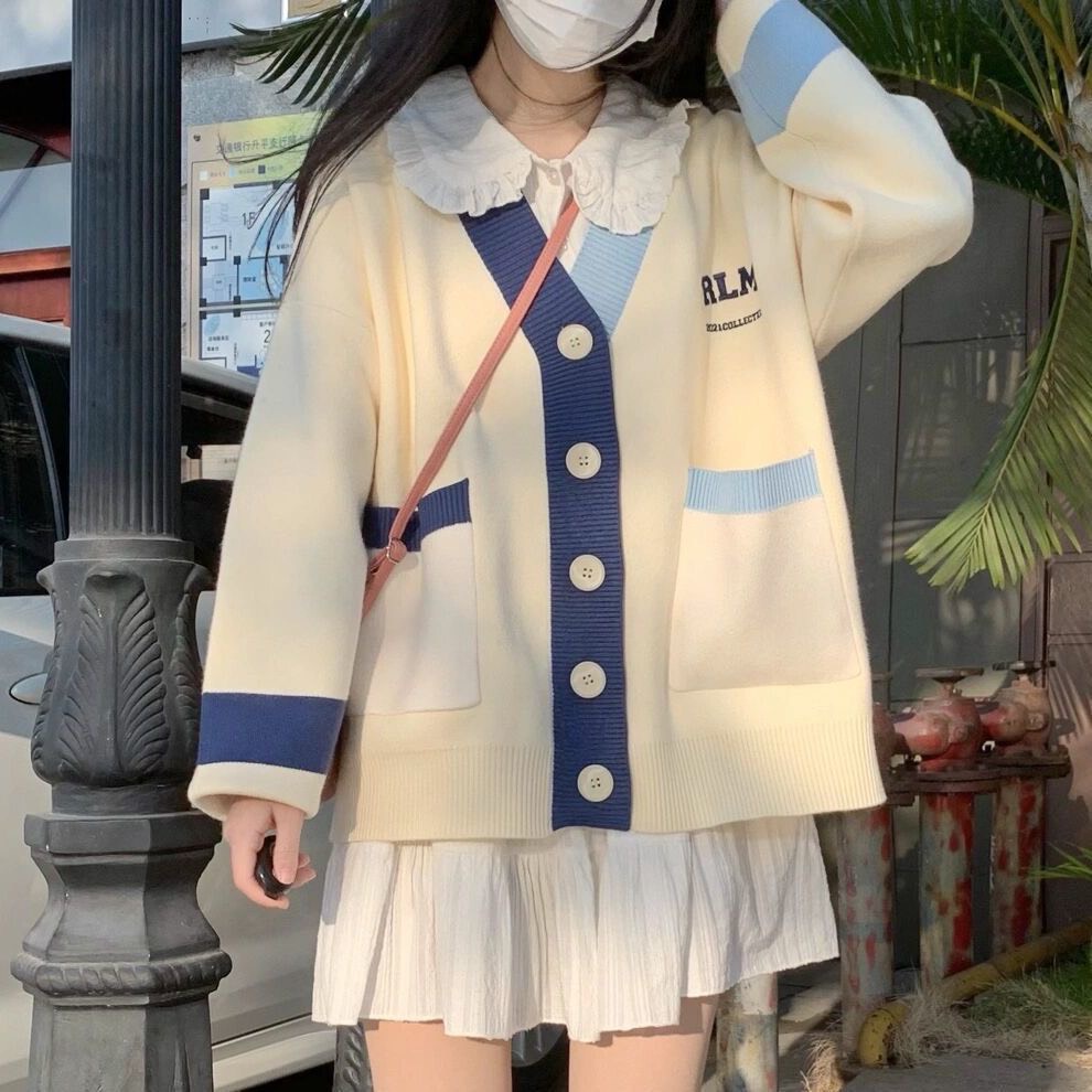 Áo khoác Cardigan nữ bigsize LUHAZO phối màu cá tính viền khuy phong cách thời trang áo mùa đông nữ hot G-13