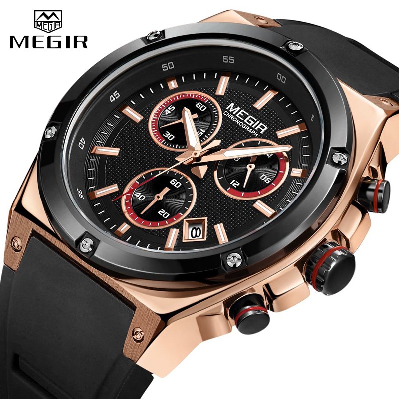 Đồng Hồ Đeo Tay Mặt Tròn Dây Silicone Chống Nước Dành Cho Nam MEGIR