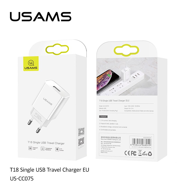 USAMS T18 Cốc Sạc Nhanh Cho Iphone Oppo Samsung Huawei Vivo Xiaomi