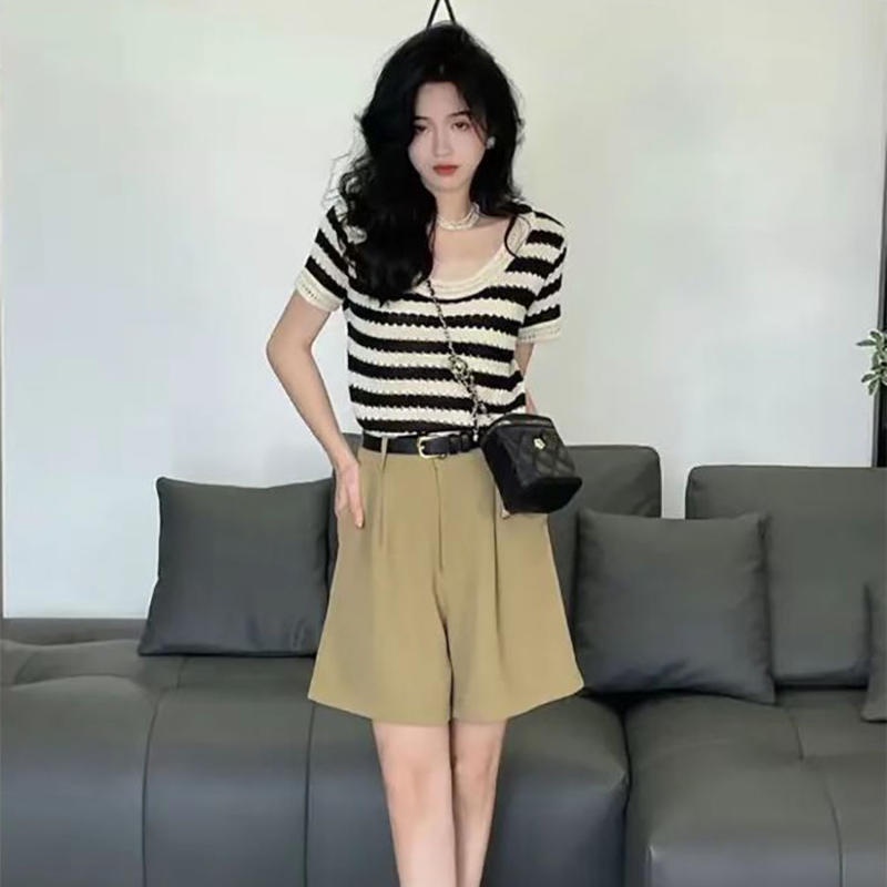 Áo Dệt Kim Ngắn Tay Thời Trang Mùa Hè Hàn Quốc Dành Cho Nữ