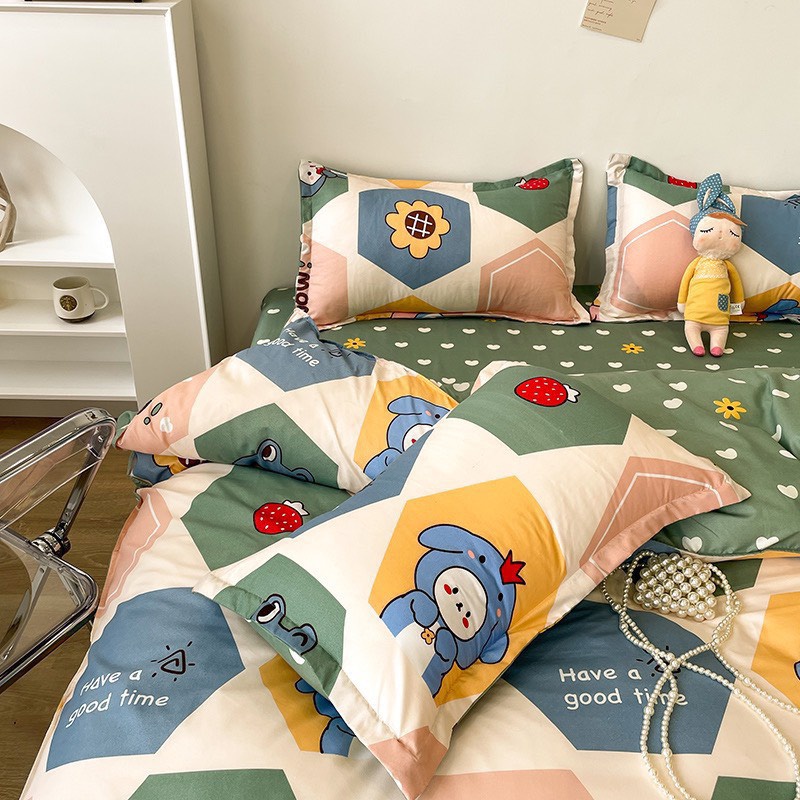 Bộ chăn ga gối cotton poly - Mẫu gấu đa giác