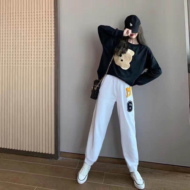 Sét BỘ NỈ GẤU thêu kèm quần bom from thụng Unisex