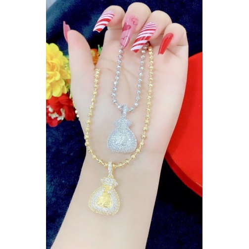 Dây chuyền bi mặt túi tiền chạm chữ dát vàng 18 dát bạch kim mẫu mới cực xinh