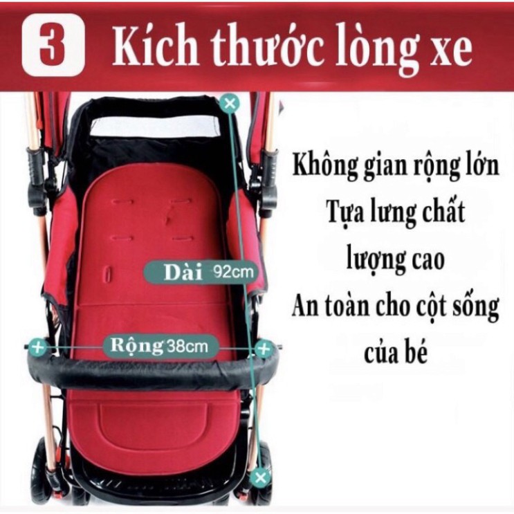 Xe đẩy cho bé GIFT 518 chính hãng, xe đẩy em bé 2 chiều 3 tư thế có nhạc