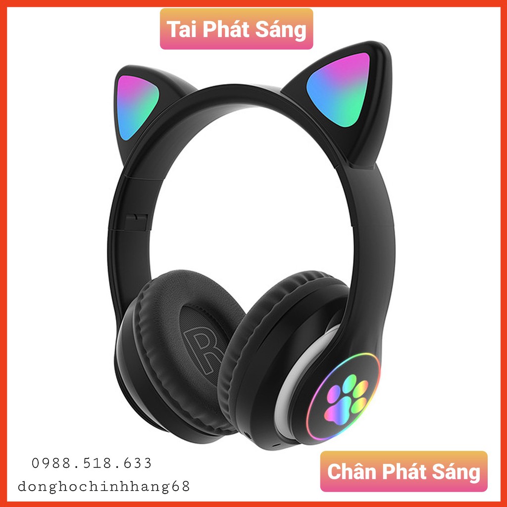 Tai Nghe Mèo Bluetooth Chụp Tai, Headphone Tai Mèo Dễ Thương Có Mic, Âm Bass Mạnh Mẽ Bảo Hành 12 Tháng