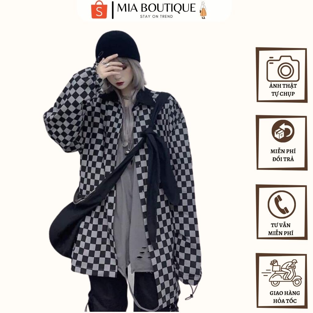 Áo khoác kaki in ô vuông, áo khoác nữ from to thụng dày dặn Mã 575 - MIA BOUTIQUE