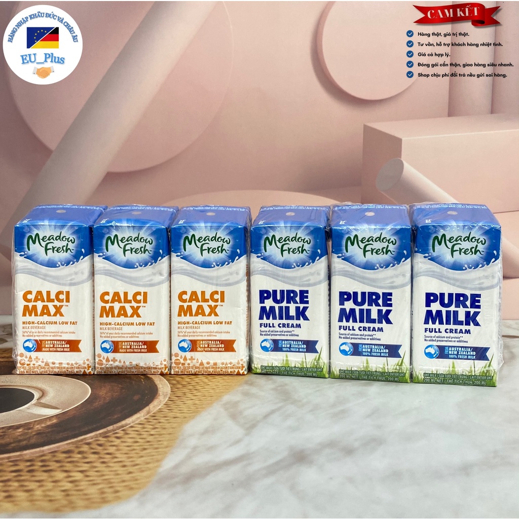 Sữa tươi tiệt trùng Meadow Fresh Nguyên kem & Canxi ít béo 200ML _ log 3 hộp