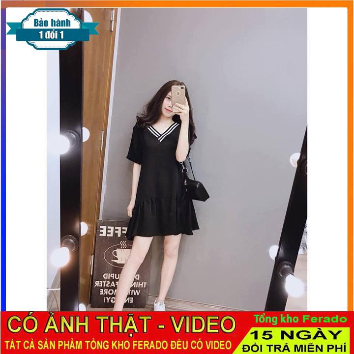 [ xả kho ] HS Váy cổ viền kẻ trắng