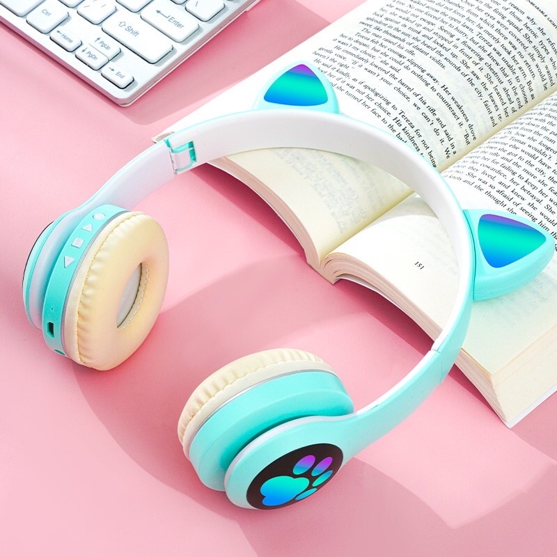 Tai Nghe Mèo Mẫu Mới Nhất Chống Ồn, Tai Nghe Bluetooth Âm Hay Tặng Kèm Dây 3.5