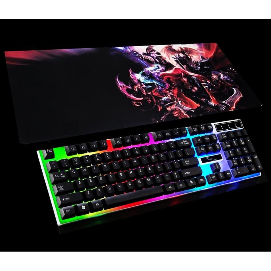 Combo Bàn phím giả cơ gaming kèm chuột có dây với đèn Led 7 màu chuyên dùng cho máy tính pc, laptop - tặng kèm bàndi