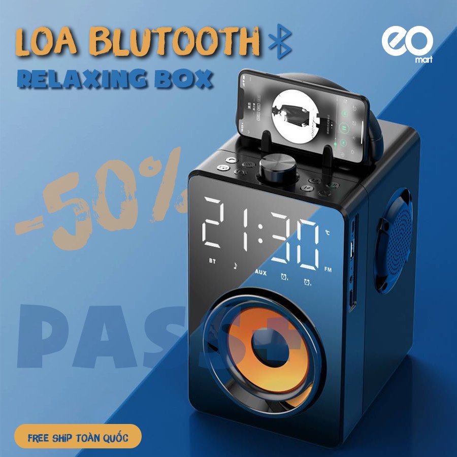 Loa bluetooth eomart  Mini  có tay  cầm Nhỏ Gọn Âm Thanh Vượt Trội Cùng Thiết kế độc đáo với Đồng Hồ BáoThức Siêu T