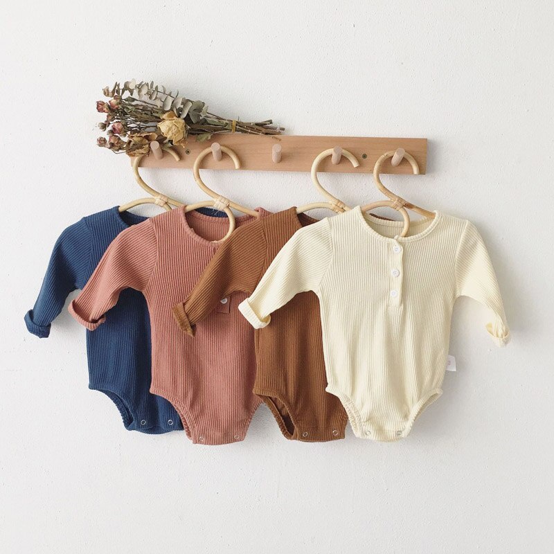 BEAR LEADER Bộ Áo Liền Quần Tay Dài Bằng Cotton Màu Trơn In Hình Chú Gấu Dễ Thương Thời Trang Mùa Thu Cho Bé Trai + Gái