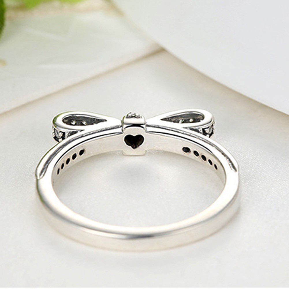 Nhẫn bạc mặt nơ đính đá pha lê kích cỡ 6-10 thời trang