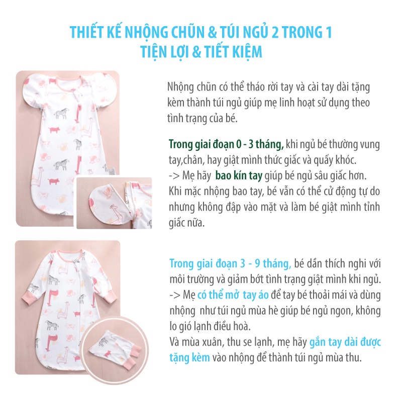 [CHÍNH HÃNG] Nhộng Chũn Cho Bé Cotton Organic | Nhộng Ngủ Cho Bé Sơ Sinh 0 - 6 Tháng