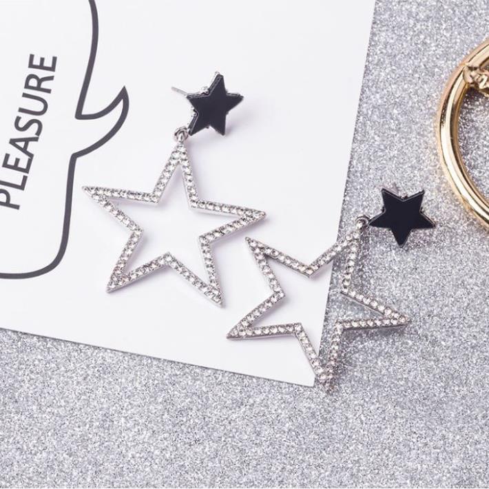 Khuyên Tai Hình Ngôi Sao Đính Viền Đá Phong Cách Hàn Quốc i07