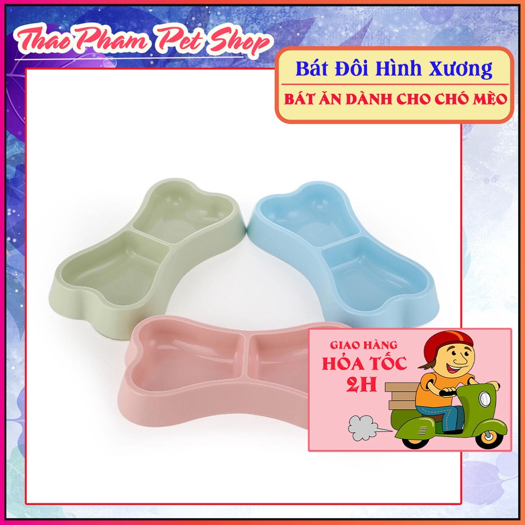 Bát ăn đôi hình xương cho chó mèo