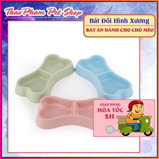 Bát ăn đôi hình xương cho chó mèo