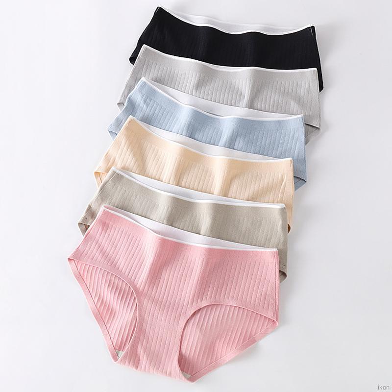 Quần lót sọc cạp vừa vải mềm mại thoáng khí kháng khuẩn phong cách Nhật Bản cho nữ