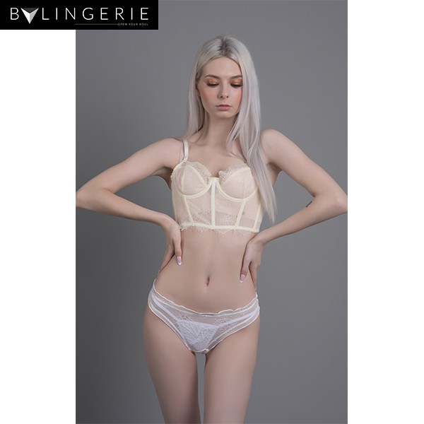 Corset Không Độn Ren Nữ, Bộ Đồ Lót Ren Nữ Nâng Ngực Sexy Màu Trắng Ngà  | BY LINGERIE | B161 | BigBuy360 - bigbuy360.vn