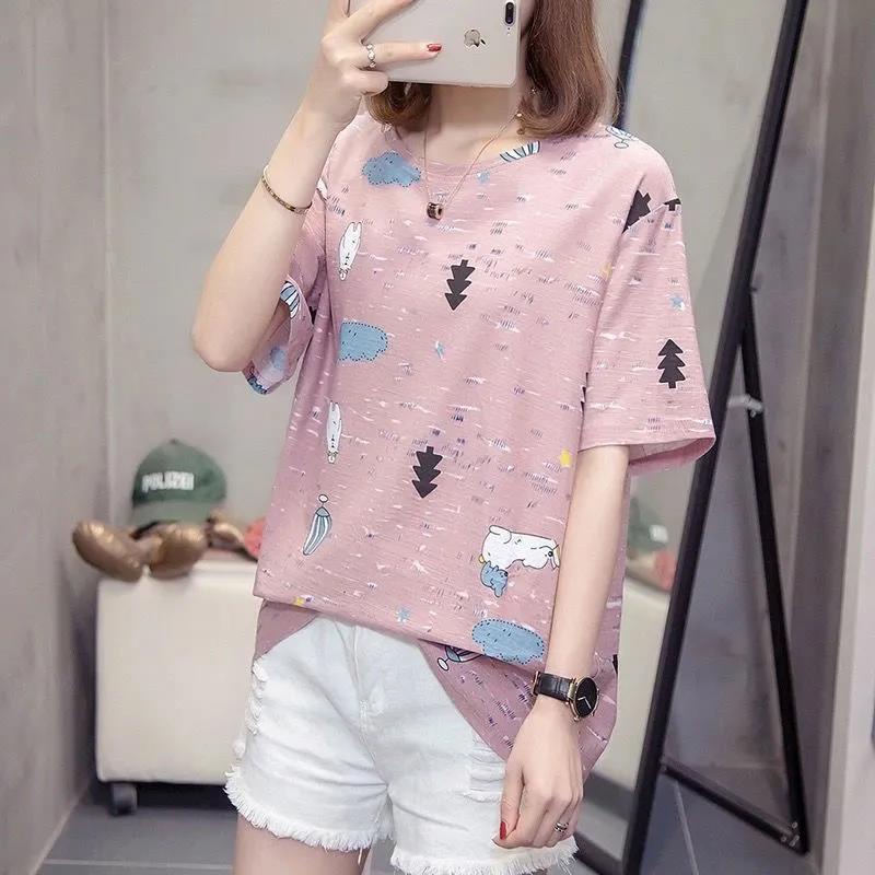 Áo thun ngắn tay nữ cổ tròn màu nhuộm thời trang phong cách mới