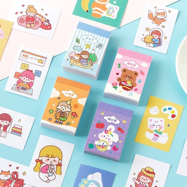 Sticker đóng cuốn 50 tấm mẫu các con vật và cô bé đáng yêu