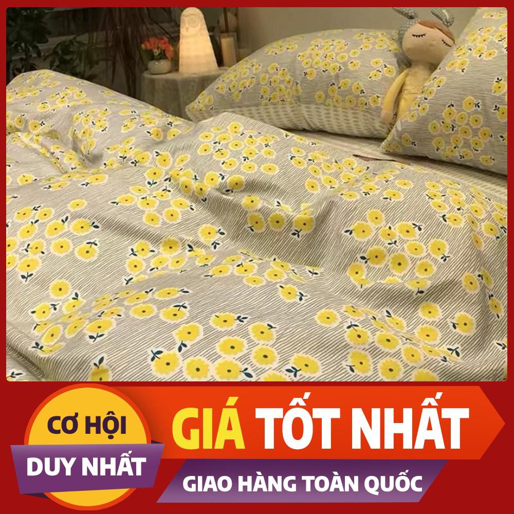 Bộ vỏ chăn ga gối chất cotton poly họa tiết hoa nhí vàng