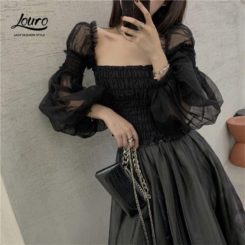 Áo bánh bèo Louro L004 🔥🔥 mẫu áo kiểu nữ cổ vuông kết hợp tay bồng điệu đà nữ tính