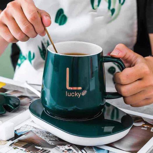 Bộ ly sứ điện hâm nóng Lucky xanh ngọc