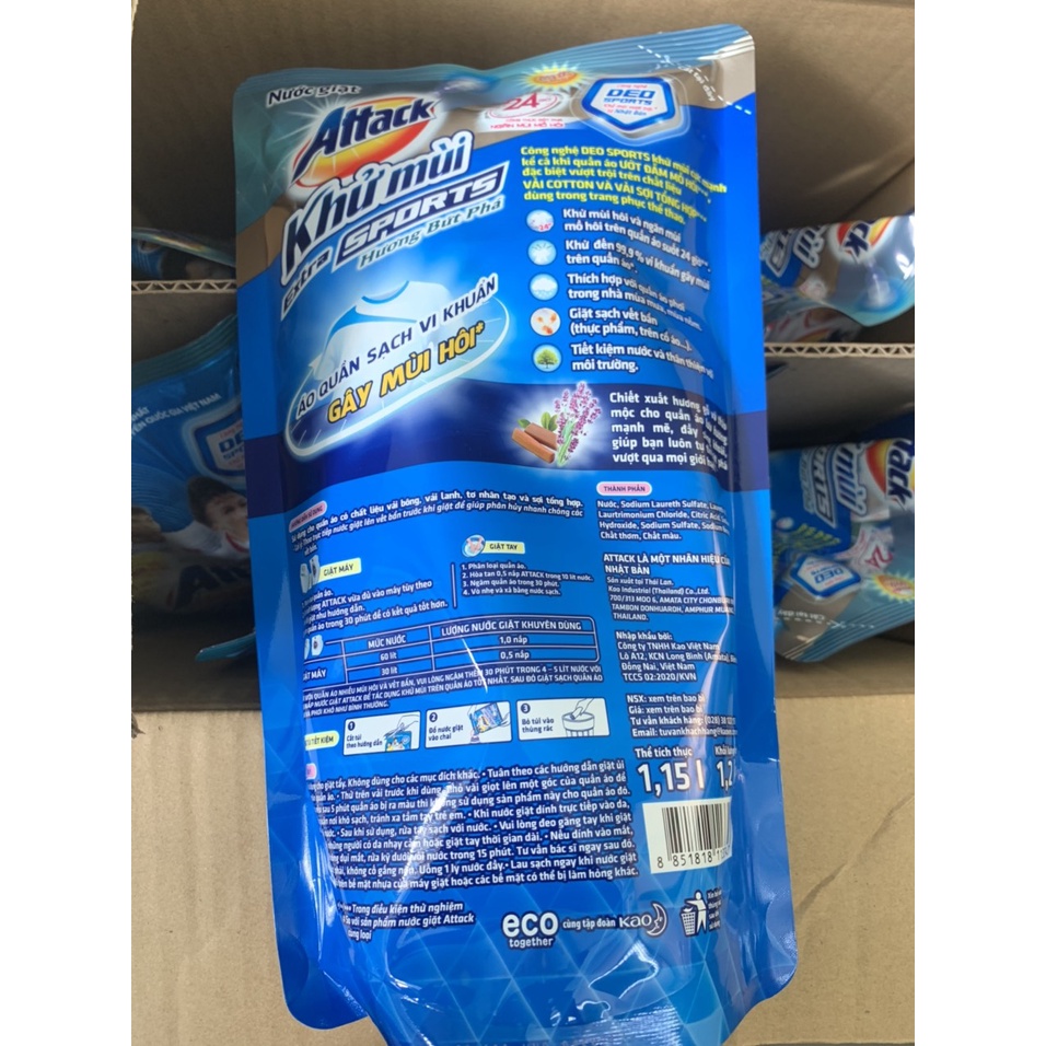 [Bao Bì Mới] Nước giặt Attack Khử Mùi Extra Hương Bức Phá Túi 1.2 kg/Hương Oải Hương Túi 1.4kg