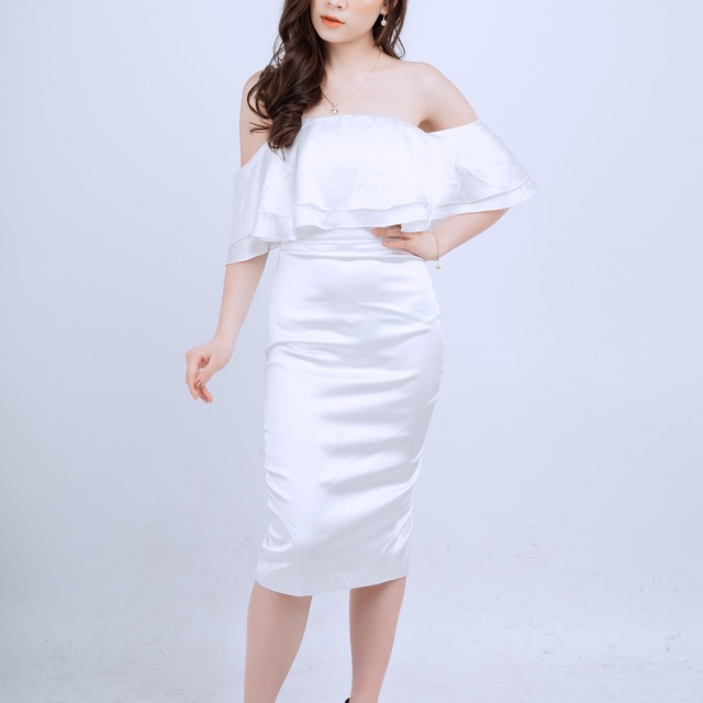 Đầm thiết kế đầm dự tiệc đầm body đầm bút chì kèm bèo trễ vai phong cách thanh lịch gợi cảm