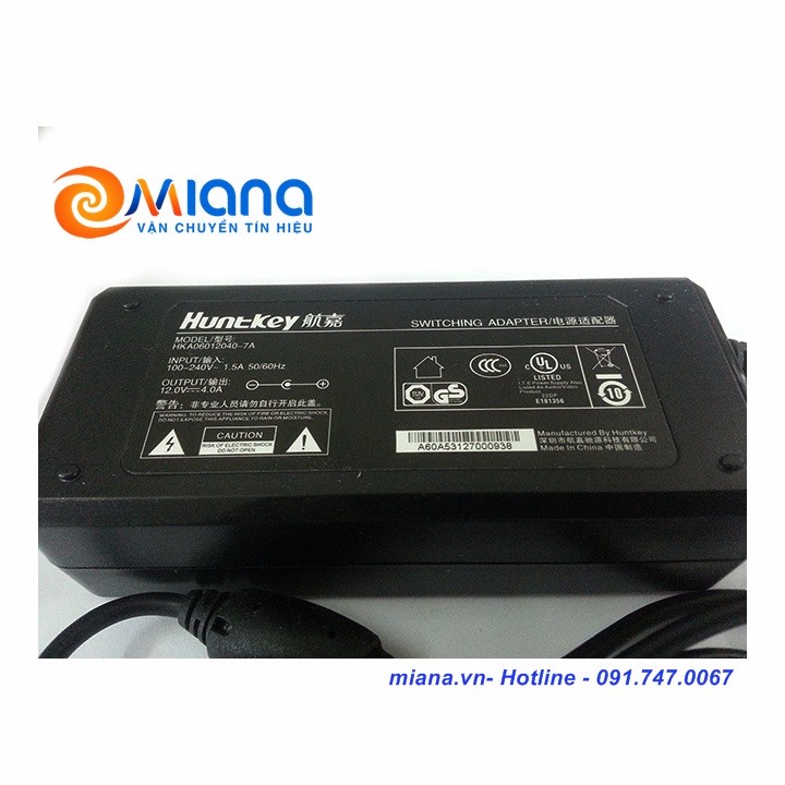 Adapter 12V 4A Huntkey đầu cắm 2.5mmx5.5mm cấp nguồn cho Camera, Modem, AP, Switch, màn hình vi tính