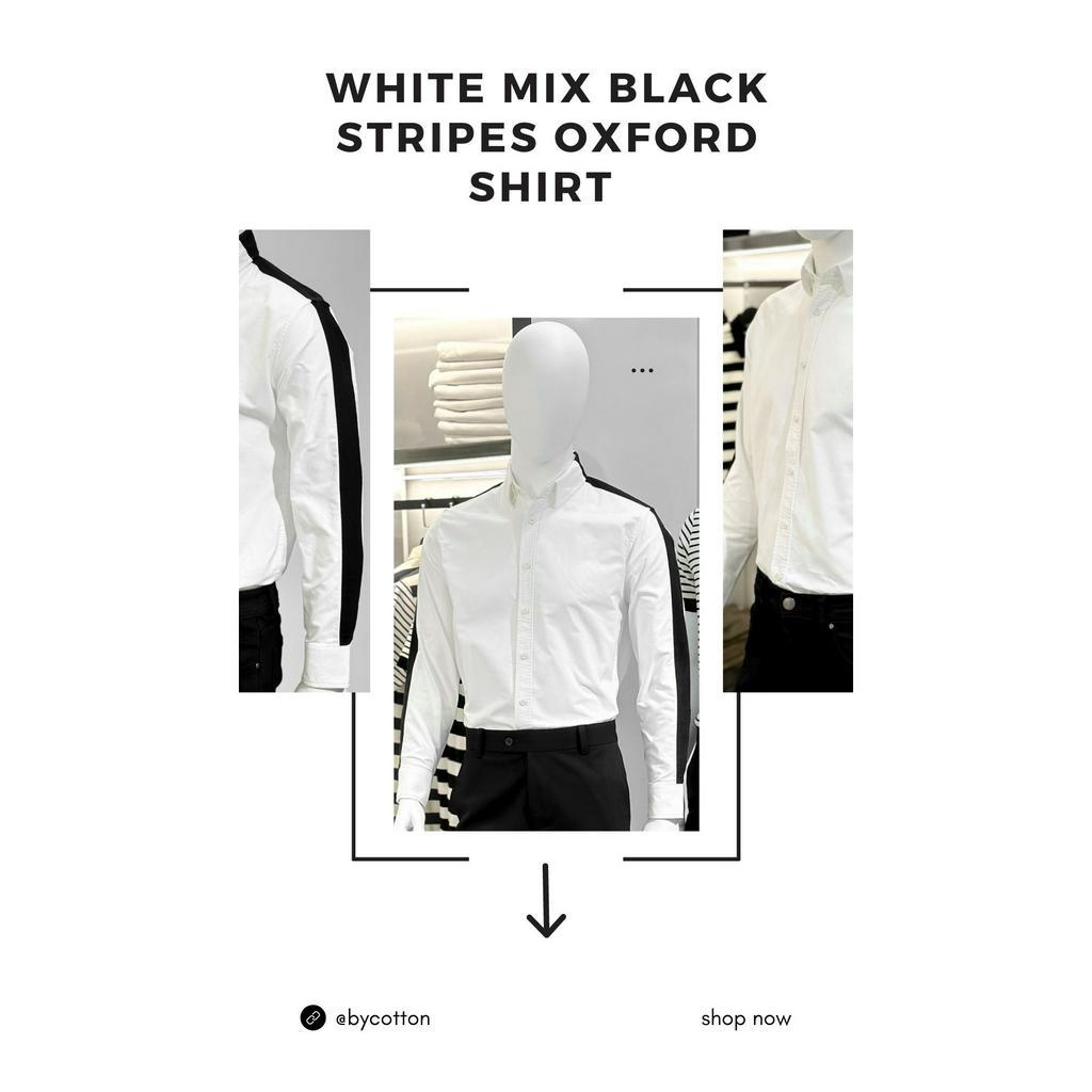 Áo Sơ Mi Nam Dài Tay Trơn BY COTTON White Mix Black Stripes Oxford Shirt