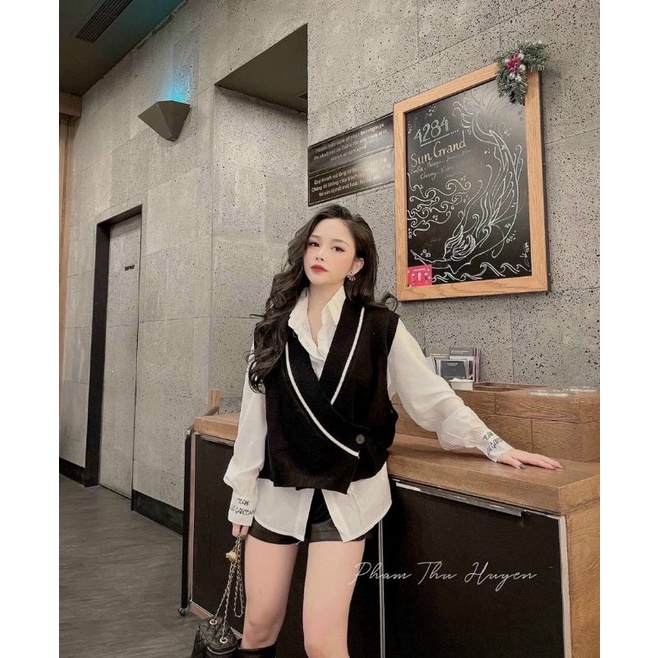 Set áo sơ mi kèm gile len siêu xinh