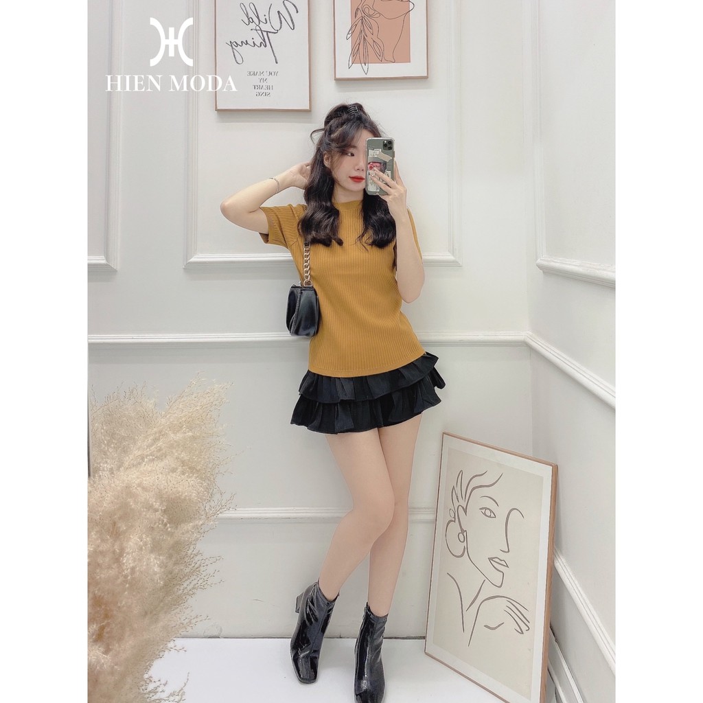 Áo len gân trơn cổ tròn , Áo len tăm ngắn tay kiểu Hàn Quốc | BigBuy360 - bigbuy360.vn