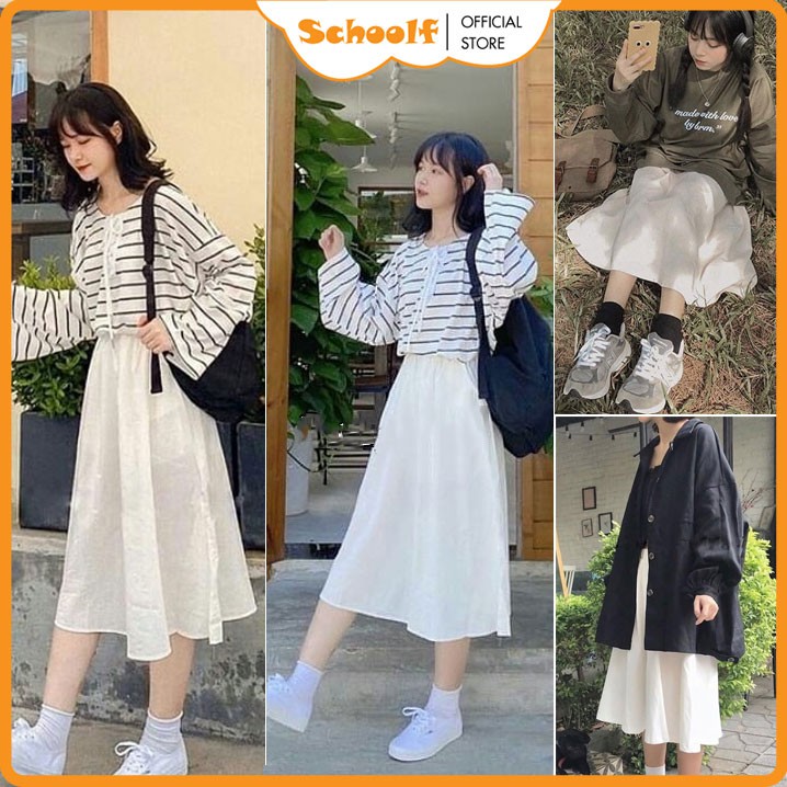 Chân váy đũi dài có lót trong 𝐒𝐓𝐘𝐋𝐄 𝐔𝐋𝐙𝐙𝐀𝐍𝐆 - Chất vải đũi mềm mại - Chân váy xòe màu Trắng [HOT 2021] | BigBuy360 - bigbuy360.vn