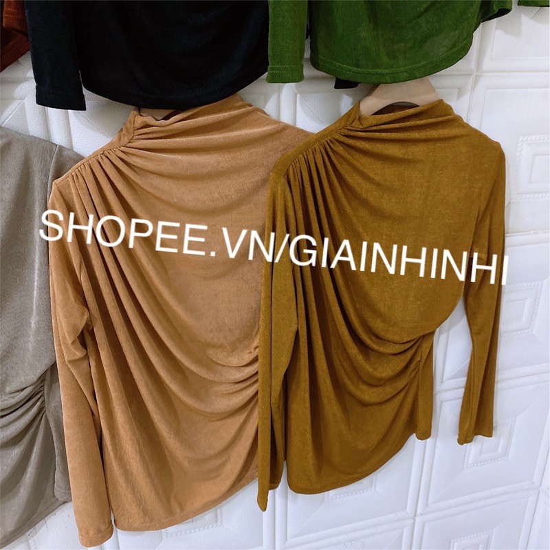 Áo nhũ cổ 3p rúm ngực dài tay, Áo kiểu rúm vai cổ cao tay dài AN1212 - NhiNhi Shop | BigBuy360 - bigbuy360.vn