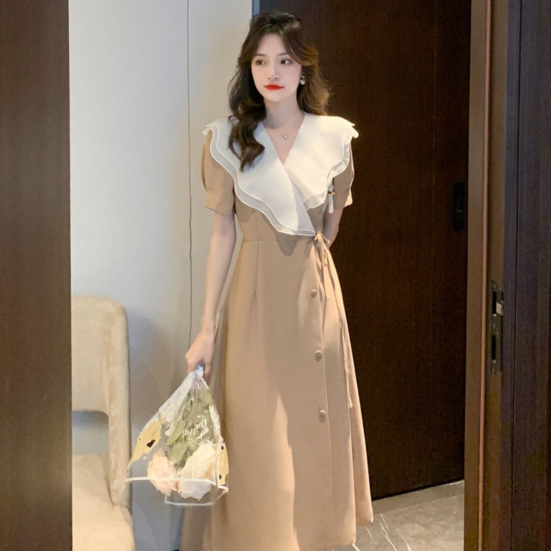 Đầm Tay Ngắn Cổ Chữ V Thiết Kế Mỏng Xinh Xắn Thời Trang