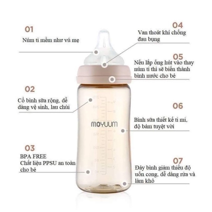 Bình sữa Moyuum mẫu mới, Bình Moyuum Mây Cloud, Bình Moyuum Lạc Đà170ml / 270ml Hàn Quốc